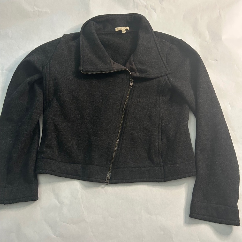Eileen Fisher Charcoal Gray Asymmetrical Zip Wool Blend Moto Jacket Fleece Small